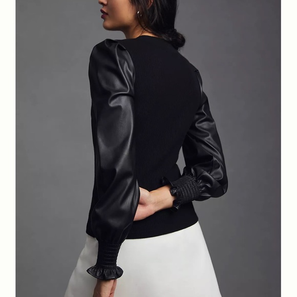 Anthropologie Dolan Faux leather sweater top - Picture 2 of 8